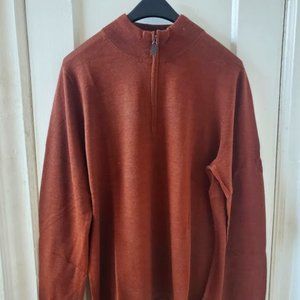 JOS A. BANK MEN RUST TRAVELER MERINO WOOL 1/4 ZIP NECK SWEATER
